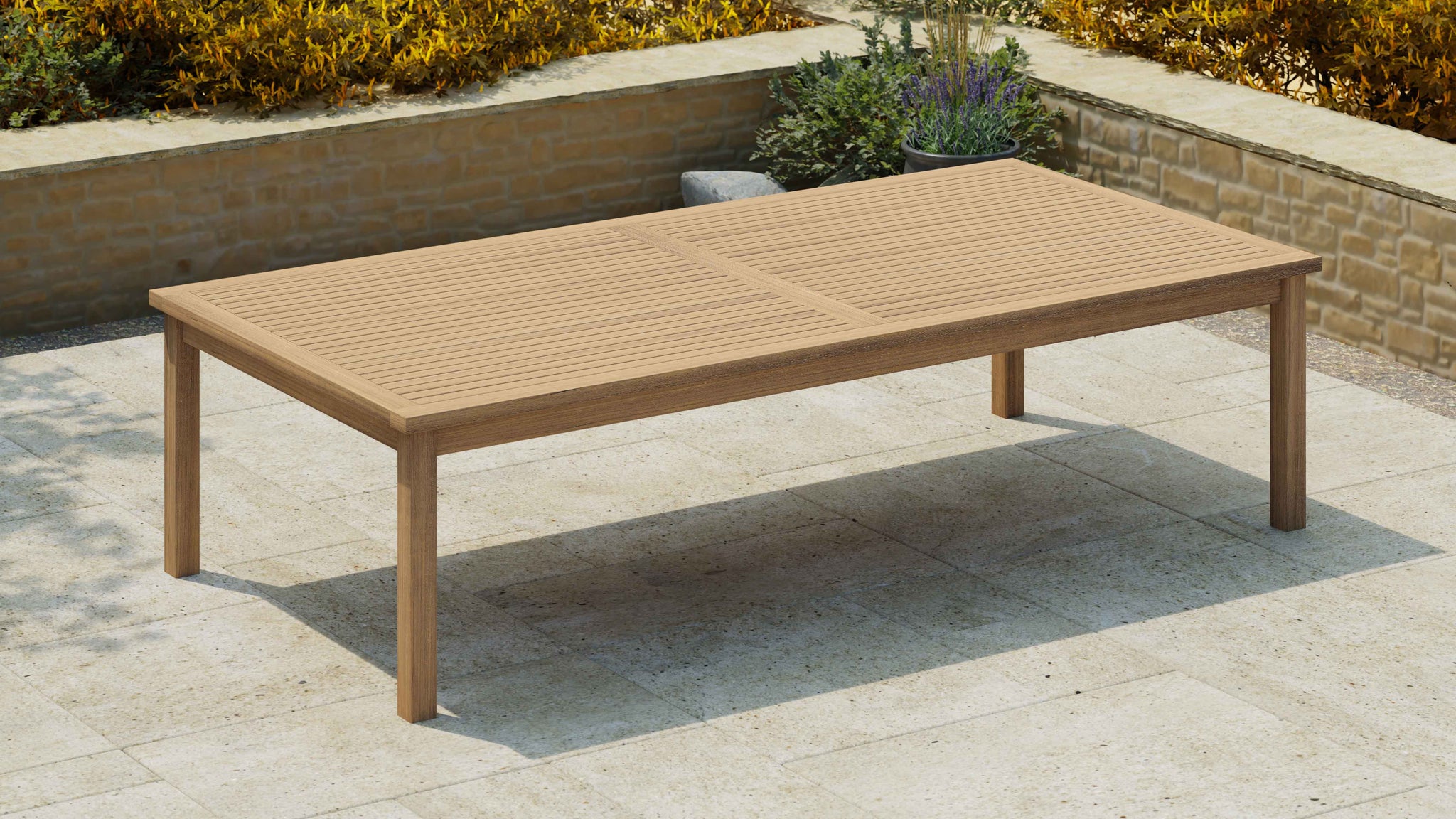 Teak Fixed Rectangular Table 140 x 280cm without Parasol Hole Front Angled View