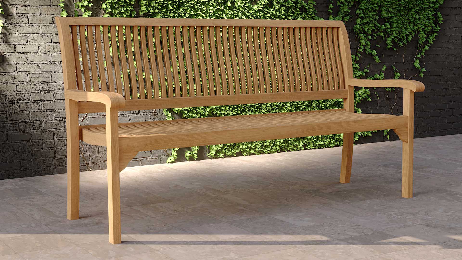 Guildford Teak Garden Bench 3 Seater 150cm Front Angled View