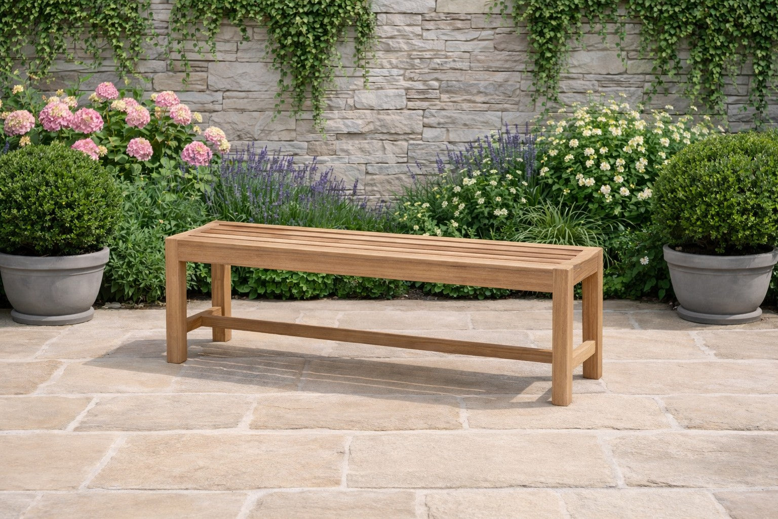 150cm Backless Bench on Patio Angled View