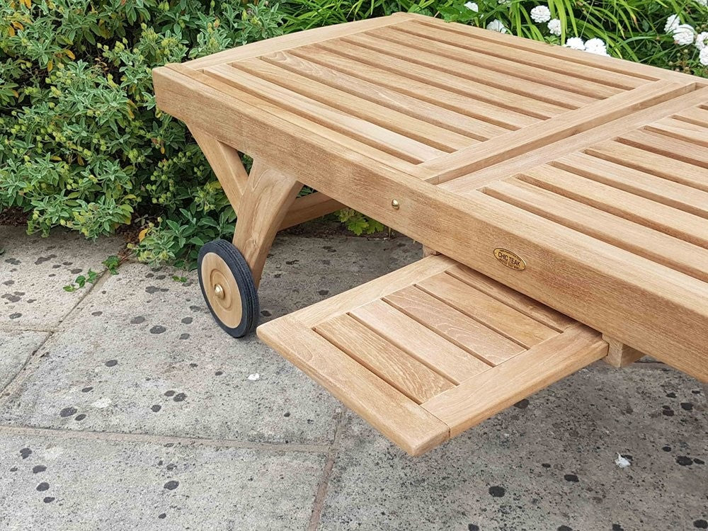Teak Sun Lounger High Level with Wheels and Pull Out Tray -optional extra