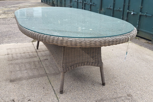 SALE - Oval Garden Rattan Wicker Table with glass 270 x 135cm (FSPRBOT9)