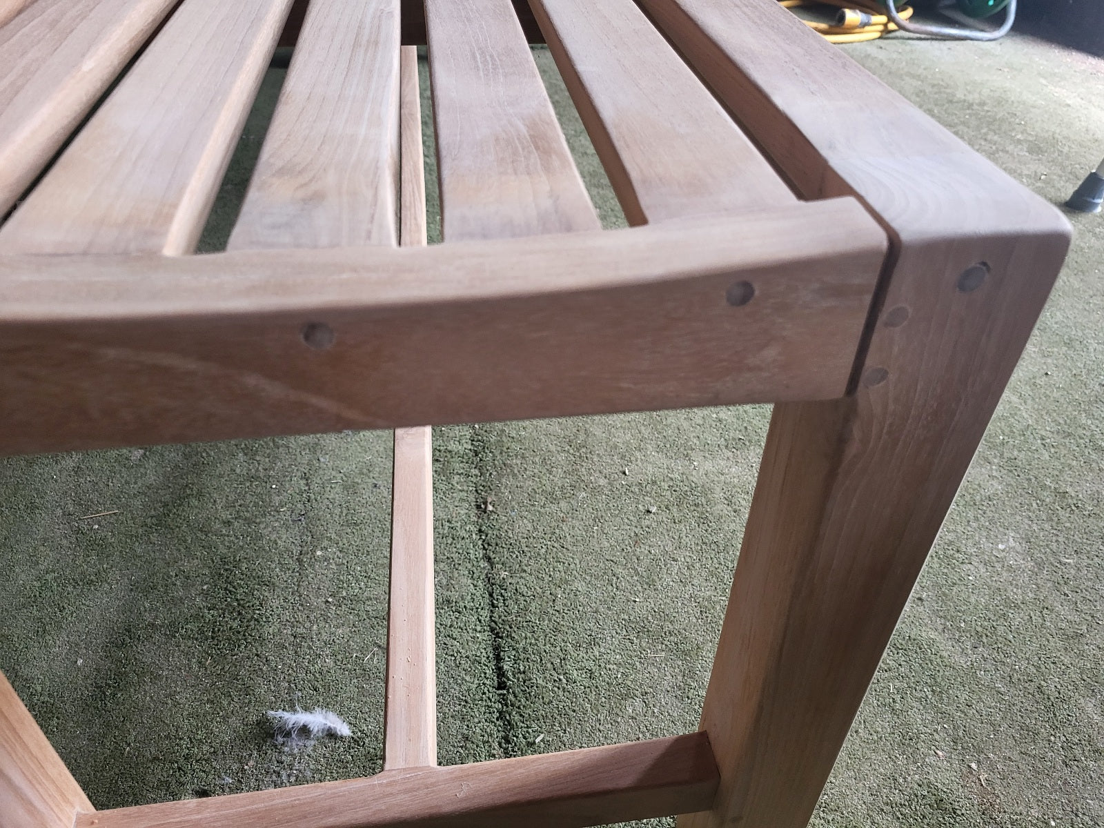 Chic Teak backless garden bench - side view close up