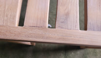 Chic Teak backless garden bench - close up of imperfection for discounted item