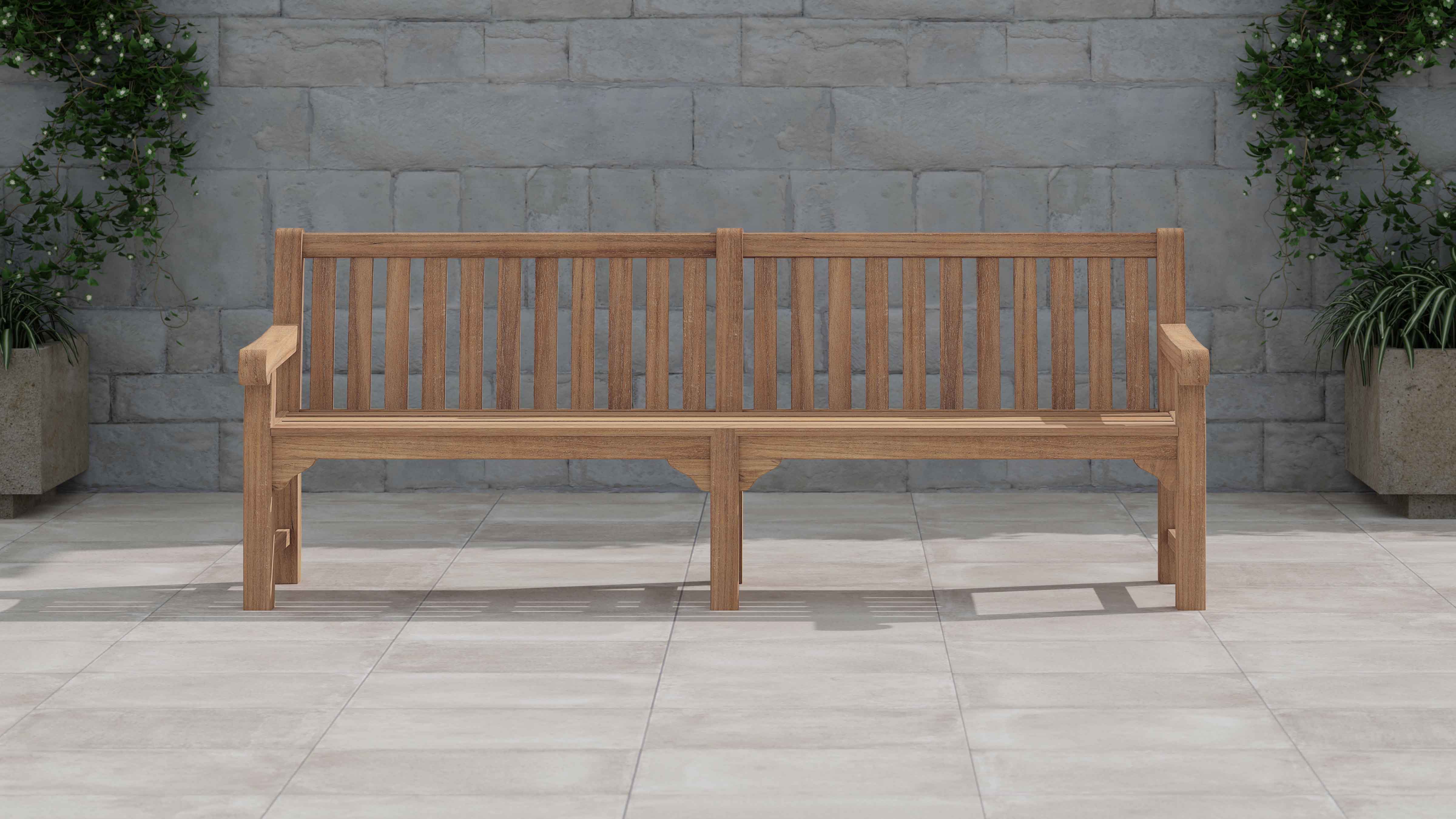 240cm Salisbury Teak Large Garden Bench Front View