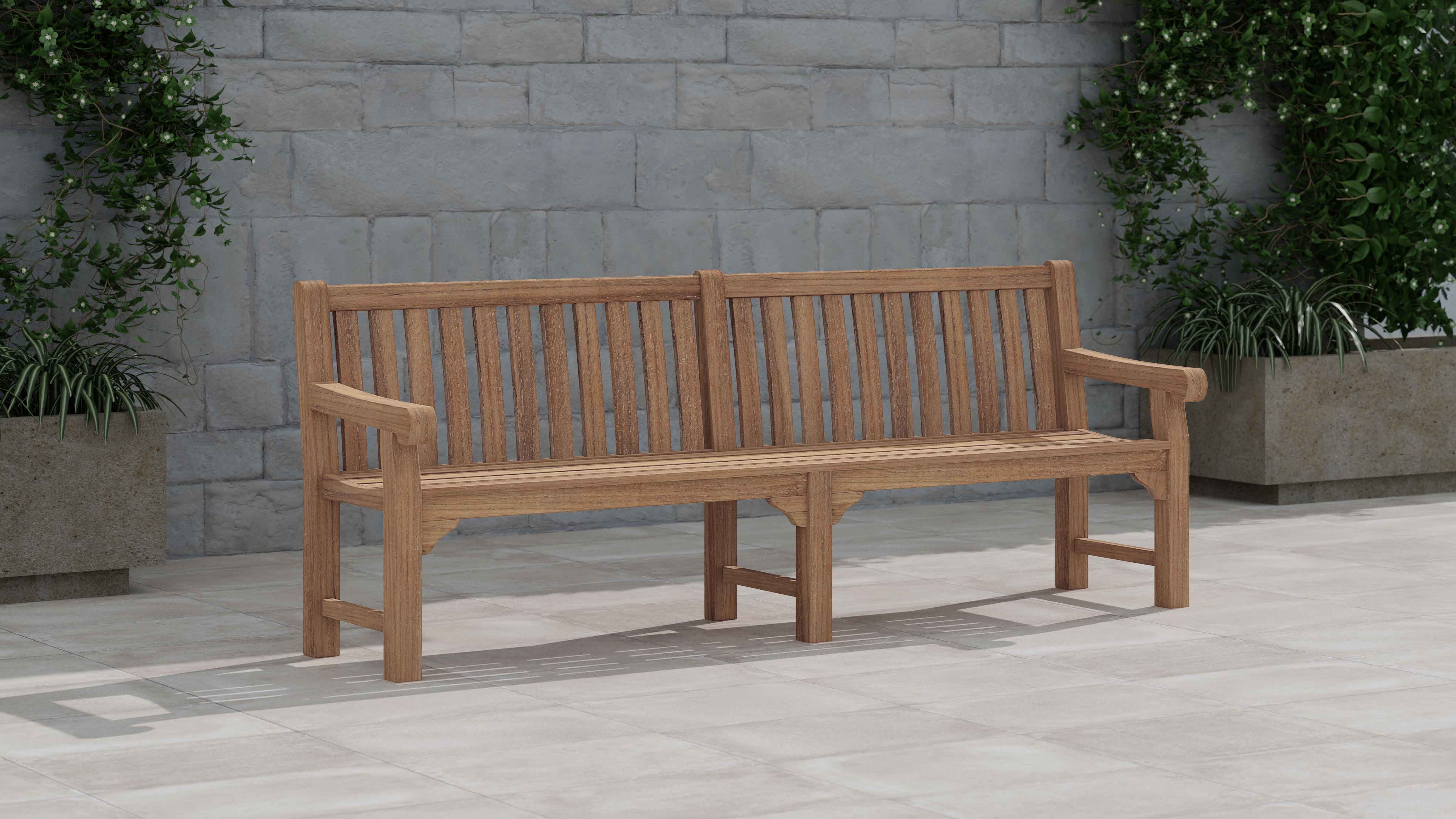 240cm Salisbury Teak Large Garden Bench Front Angled View