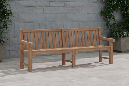 240cm Salisbury Teak Large Garden Bench Front Angled View