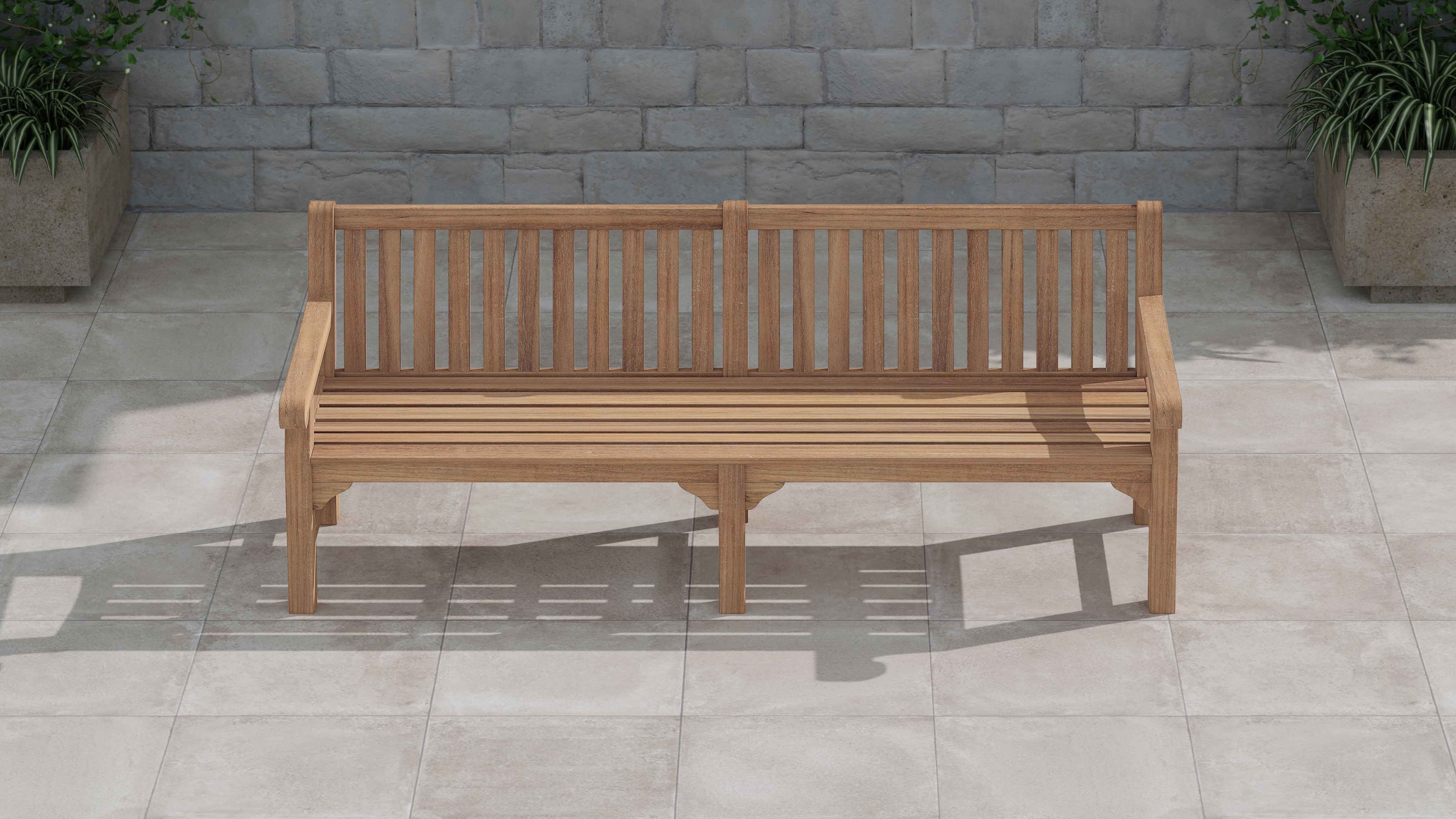 240cm Salisbury Teak Large Garden Bench Front Alternative Overhead View