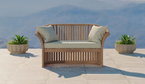 Ascot Teak Outdoor Sofa Two Seater with Ecru Cushions Front View