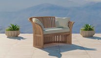 Ascot Teak Outdoor Sofa Two Seater with Ecru Cushions Front Angled View