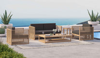 |Buckingham Modular Outdoor Lounge Set Featuring Two Seat Sofa, Two Lounge Armchairs and Rectangular Coffee Table in Taupe