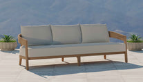 Windsor Teak Three Seater Sofa with Ecru Cushions Front Angled View