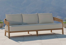 Windsor Teak Three Seater Sofa with Ecru Cushions Front Angled View