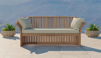 Ascot Teak Outdoor Sofa Three Seater with Ecru Cushions Front View