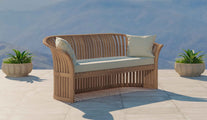 Ascot Teak Outdoor Sofa Three Seater with Ecru Cushions Front Angled View
