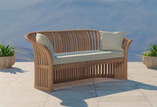 Ascot Teak Outdoor Sofa Three Seater with Ecru Cushions Front Angled View