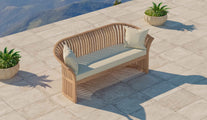 Ascot Teak Outdoor Sofa Three Seater with Ecru Cushions Overhead Perspective