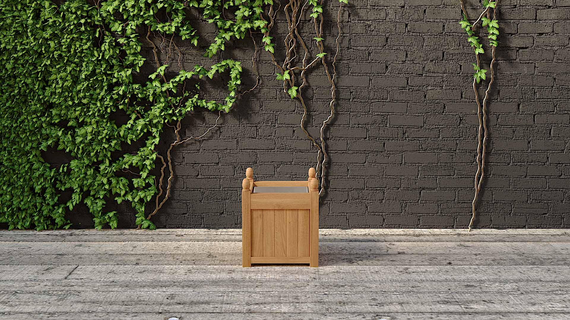 Teak Small Square Planter 45 x 45cm With Galvanized Liner 