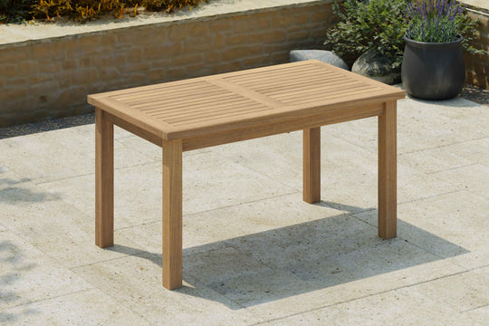 Teak Fixed Rectangular Table 80 x 140cm without Parasol Hole Front Angled View