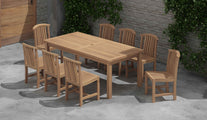 100 x 200cm Teak Fixed Rectangular Garden Dining Table & 8 Winchester Teak Dining Chairs Overhead Perspective