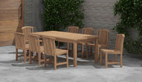 100 x 200cm Teak Fixed Rectangular Garden Dining Table & 8 Winchester Teak Dining Chairs Front Angled View