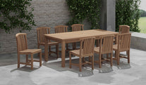 100 x 200cm Teak Fixed Rectangular Garden Dining Table & 8 Winchester Teak Dining Alternative Front Angled View