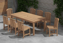 100 x 200cm Teak Fixed Rectangular Garden Dining Table & 8 Winchester Teak Dining Chairs Overhead Perspective