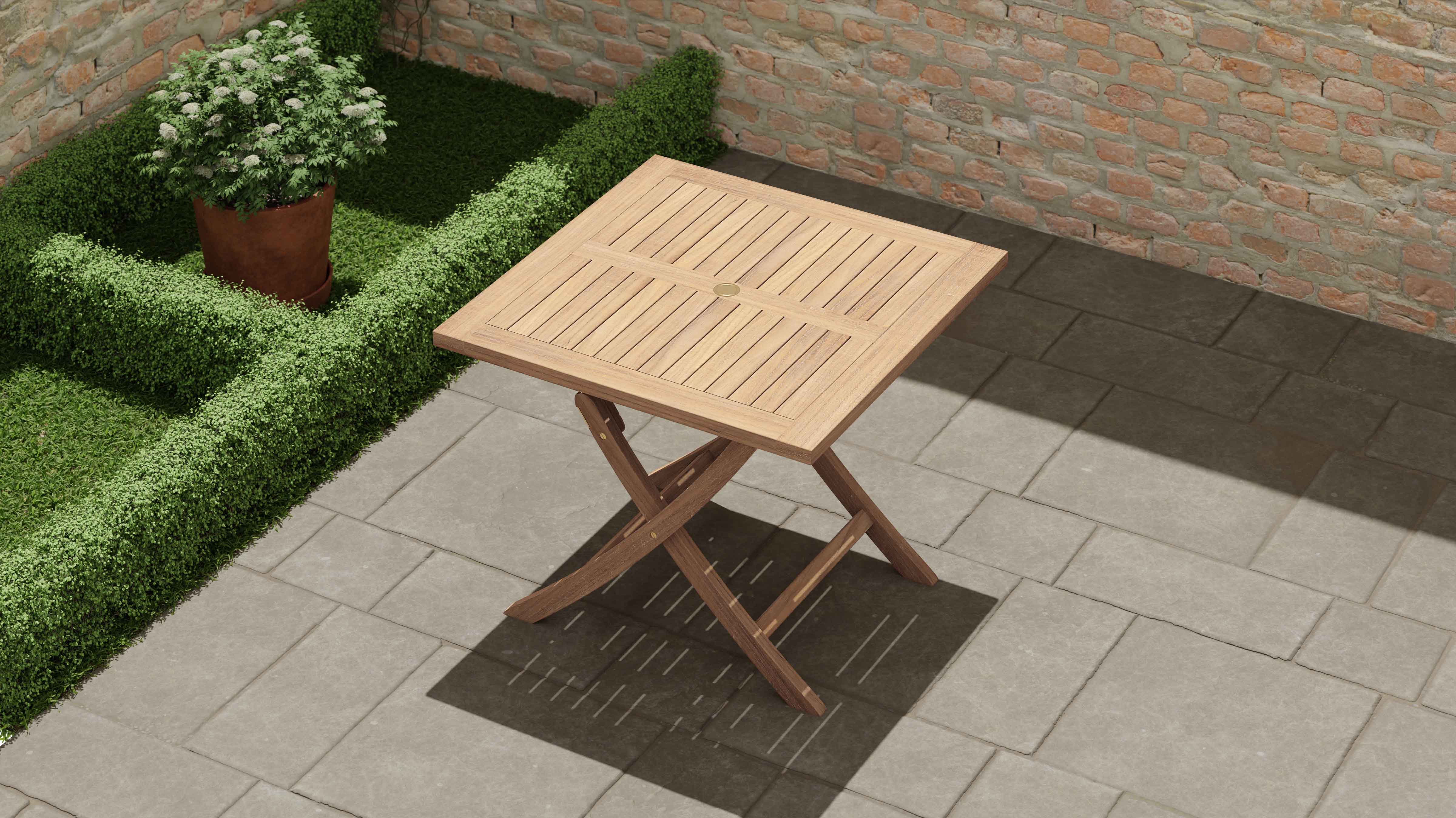  Square Folding Teak Garden Table Overhead Perspective