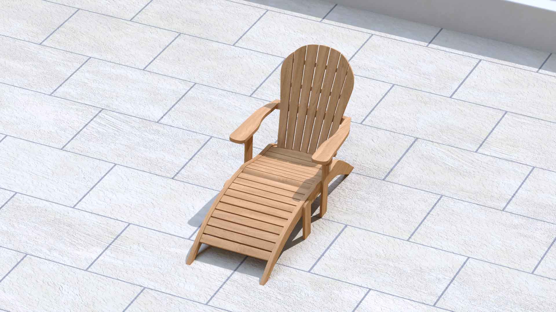 Adirondack Teak Lounger Chair with Footstool Overhead Perspective