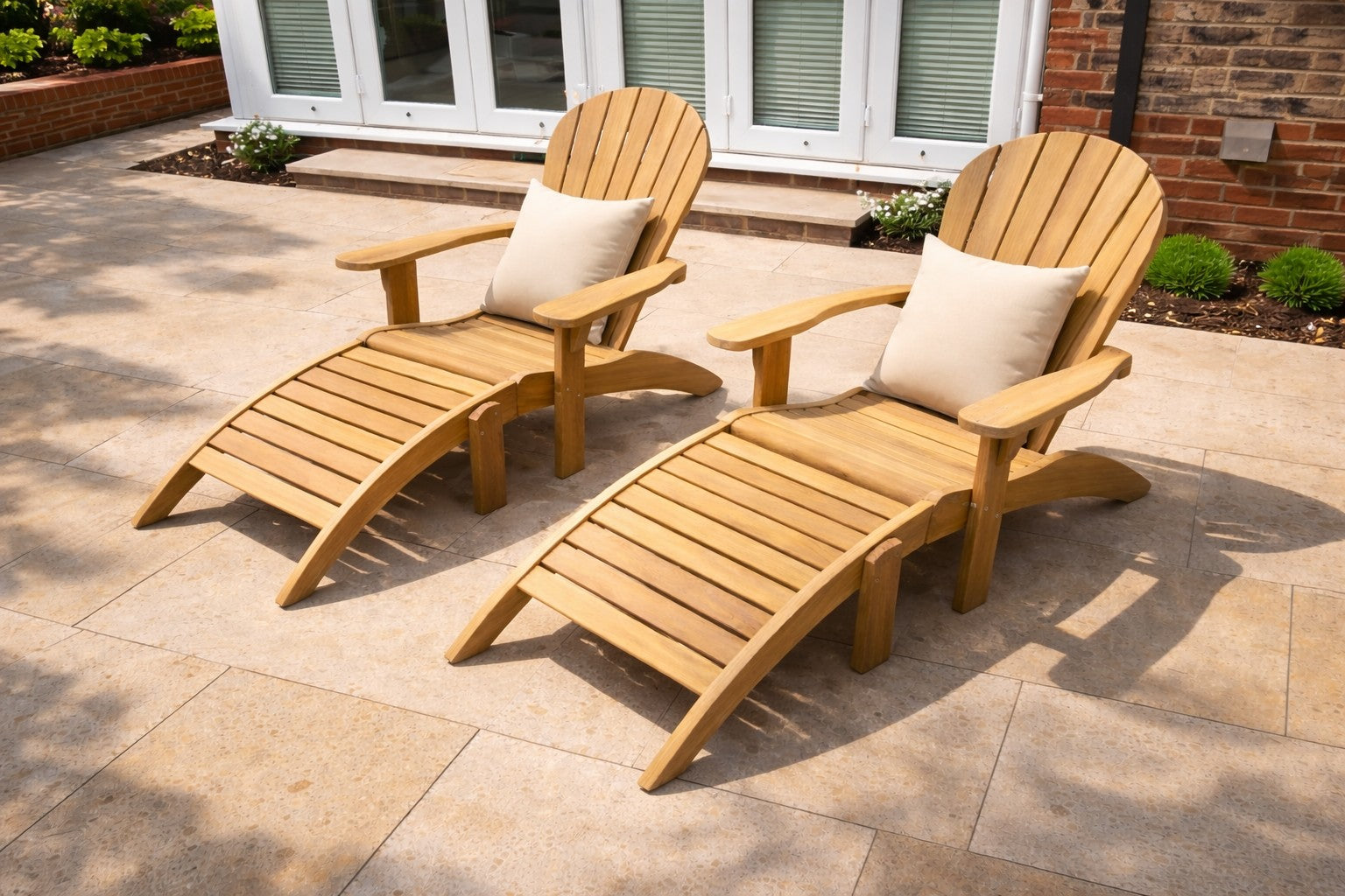Adirondack Teak Loungers on Patio