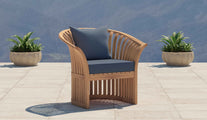 Teak Ascot Outdoor Lounge Chair with Navy Cushions from our Paris Range