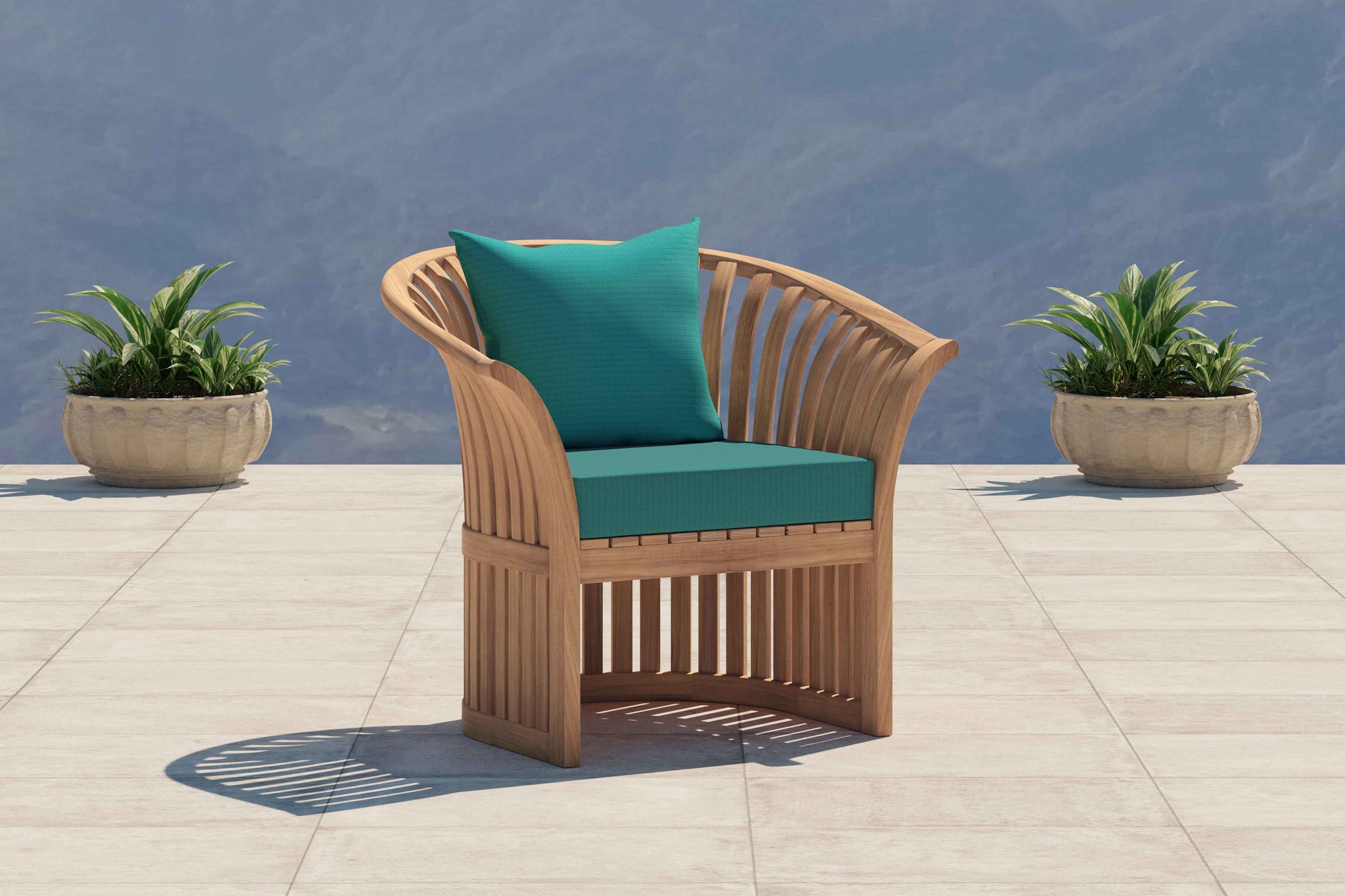 Ascot Teak Lounge Armchair Shown With Cushions From The Paris Range In Teal