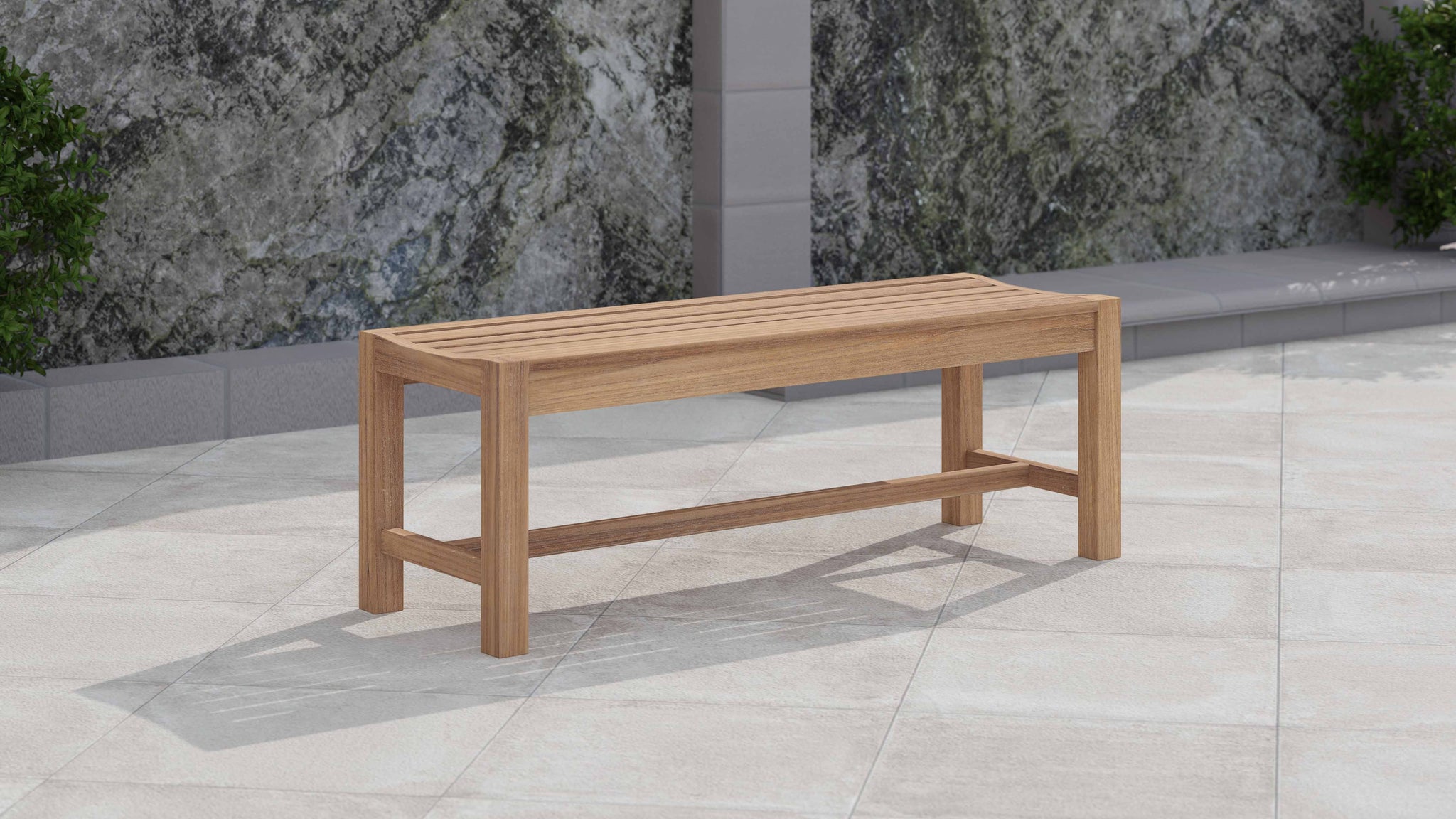 Teak 130cm Backless Bench Front Angled View