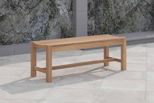 Teak 130cm Backless Bench Front Angled View