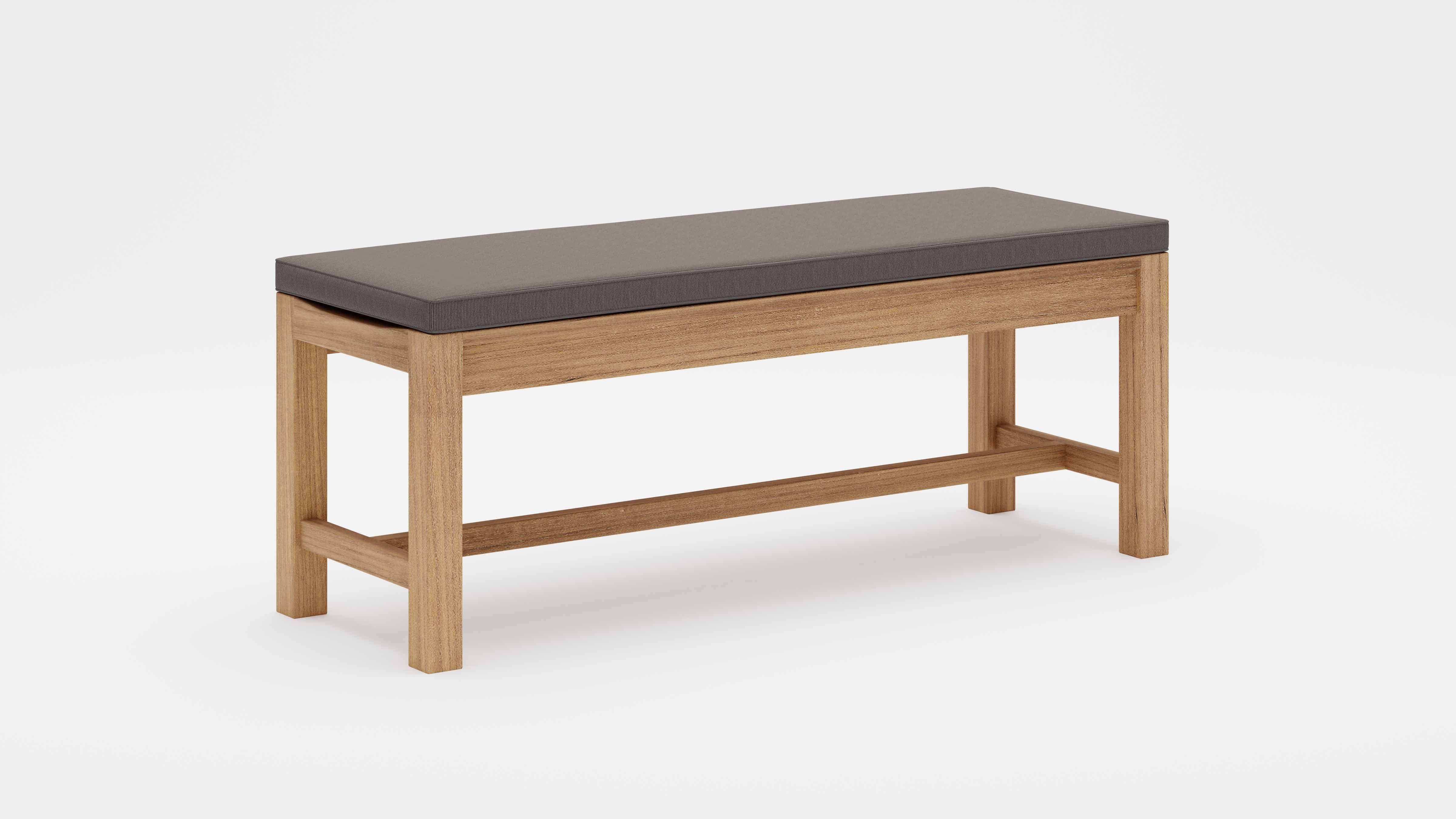 Teak 130cm Backless Bench with Light Grey Cushion