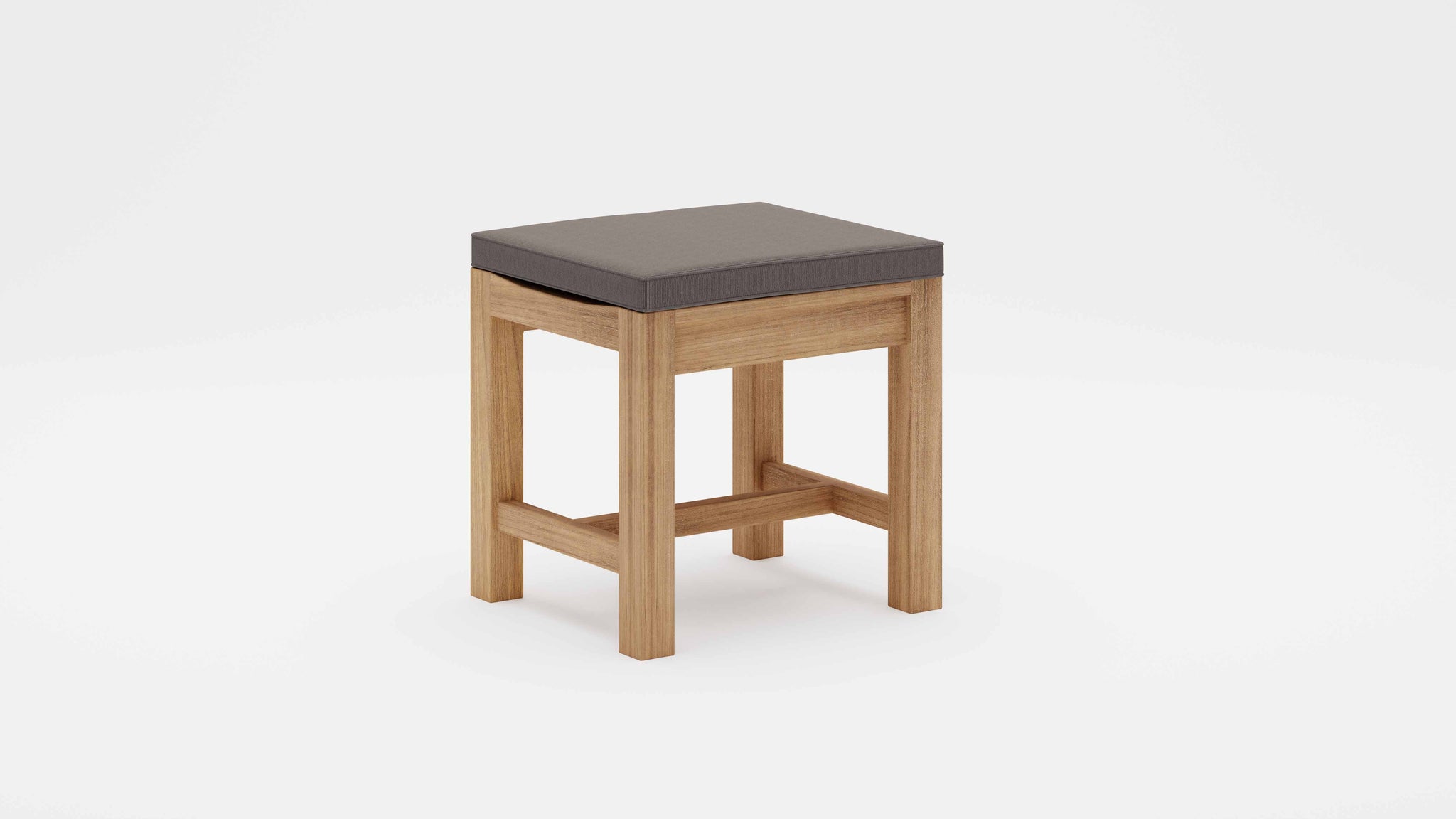 Teak 50cm Backless Bench Stool with Light Grey Cushion