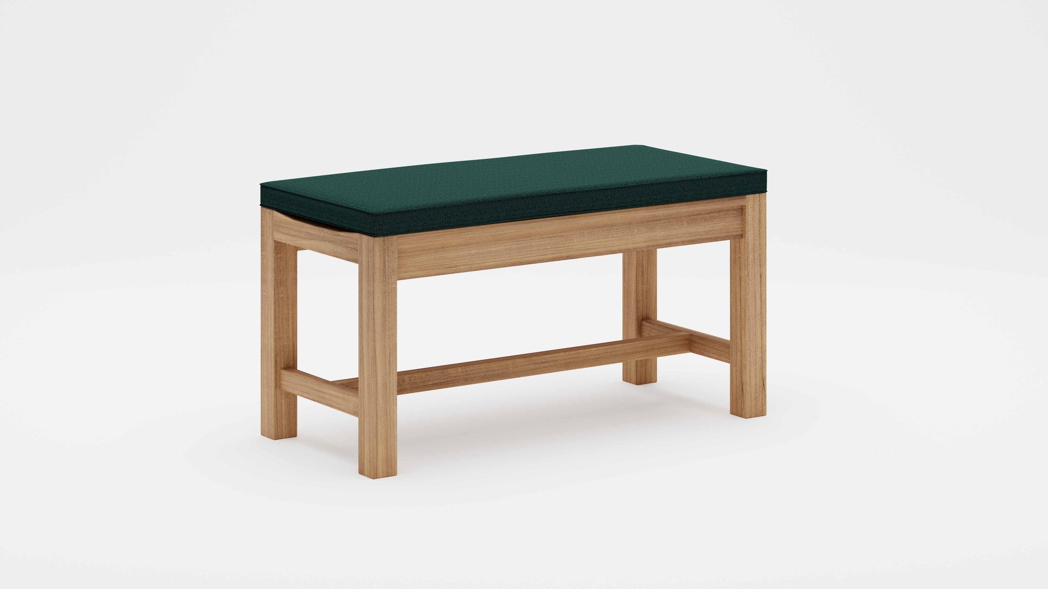 Teak Backless Bench with Green Cushion