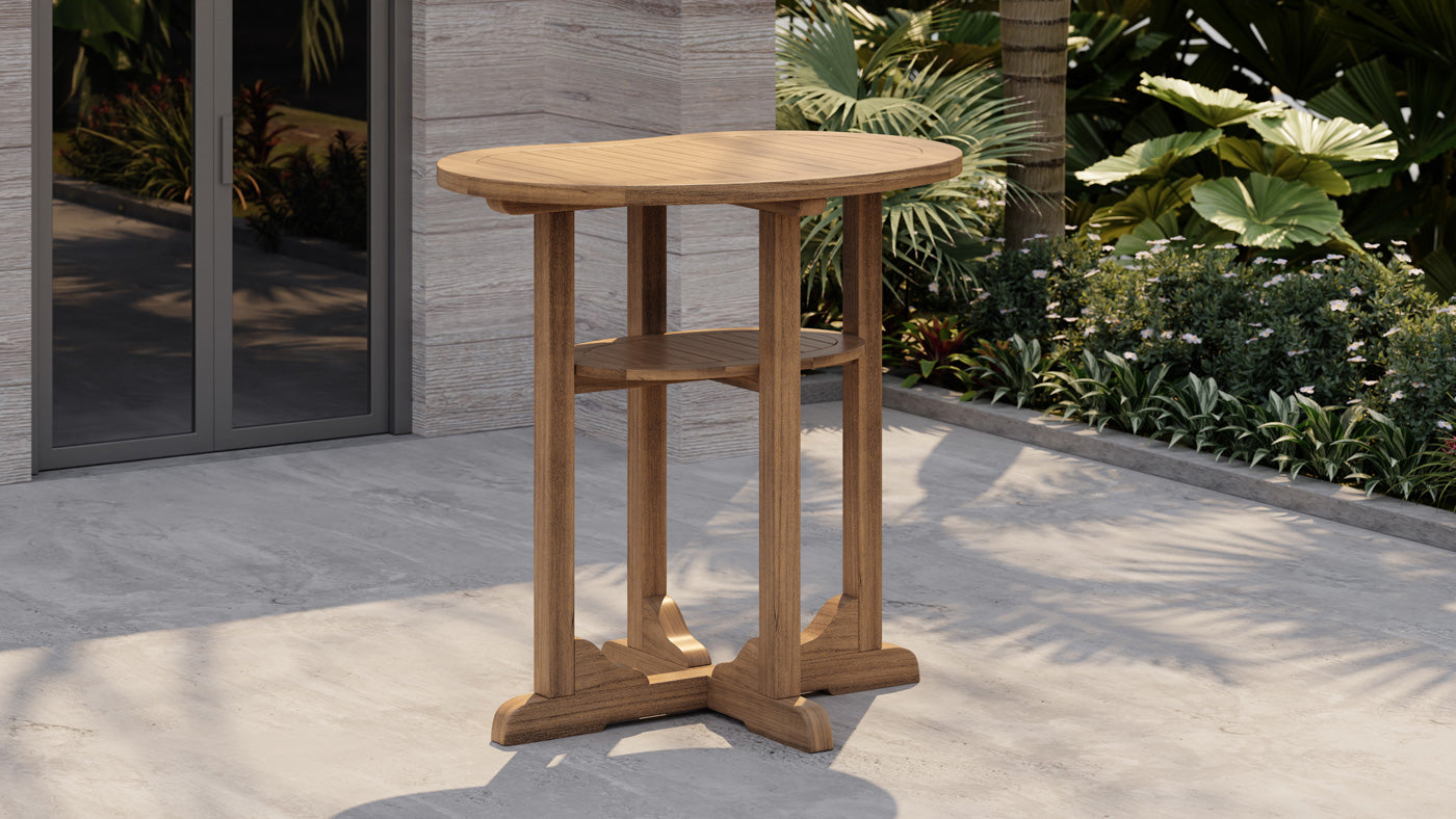 Teak Gloucester Bar Table Front Angled View