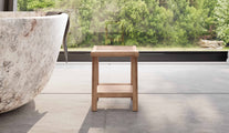 Teak Bathroom Shower Stool with Shelf Side View