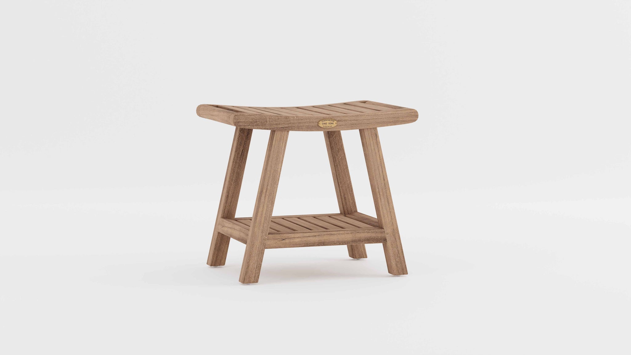 Teak Bathroom Shower Stool with Shelf Studio