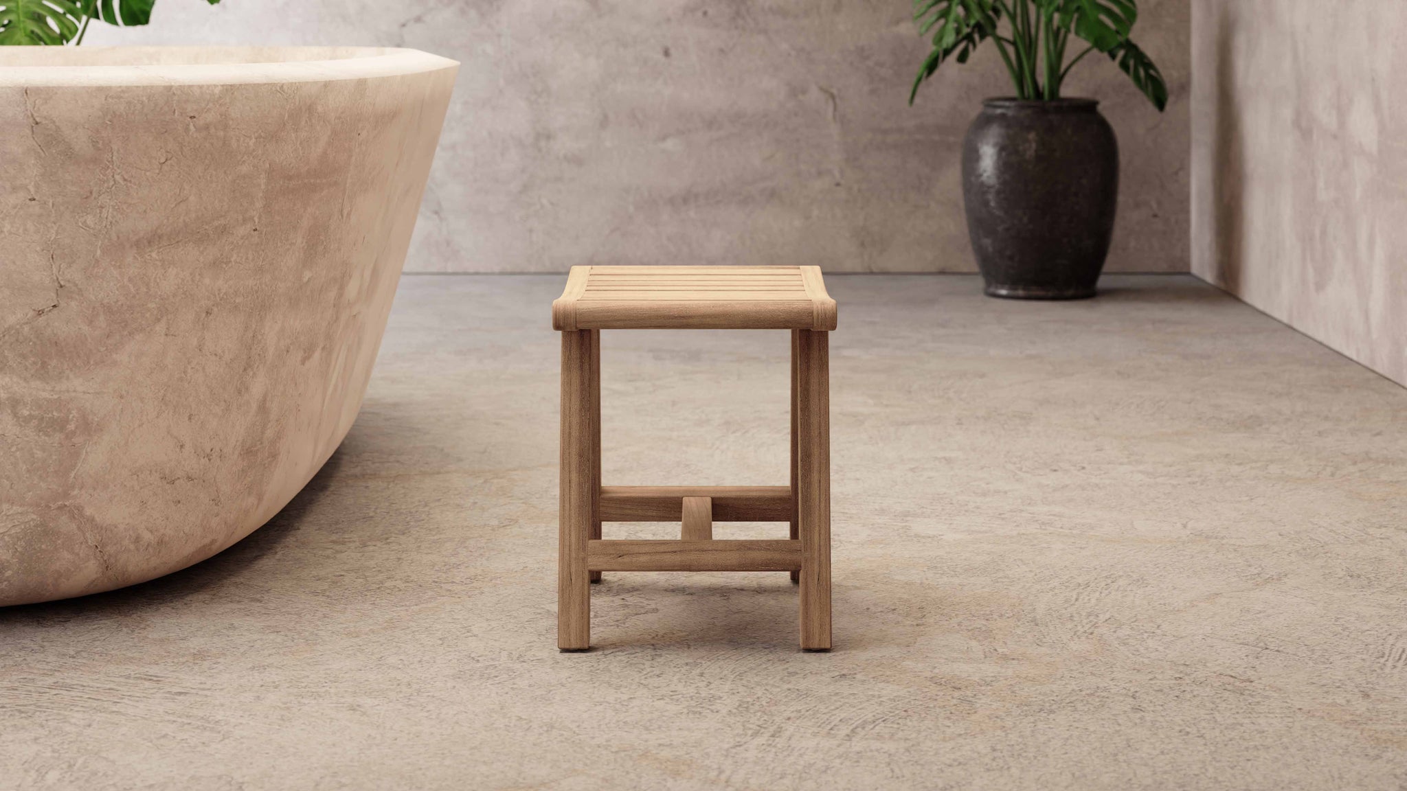 Teak Bathroom Shower Stool without Shelf Side View