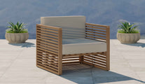 Buckingham Teak Modular Lounge Armchair with Ecru Cushions Front Angled View