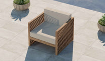 Buckingham Teak Modular Lounge Armchair with Ecru Cushions Overhead Perspective