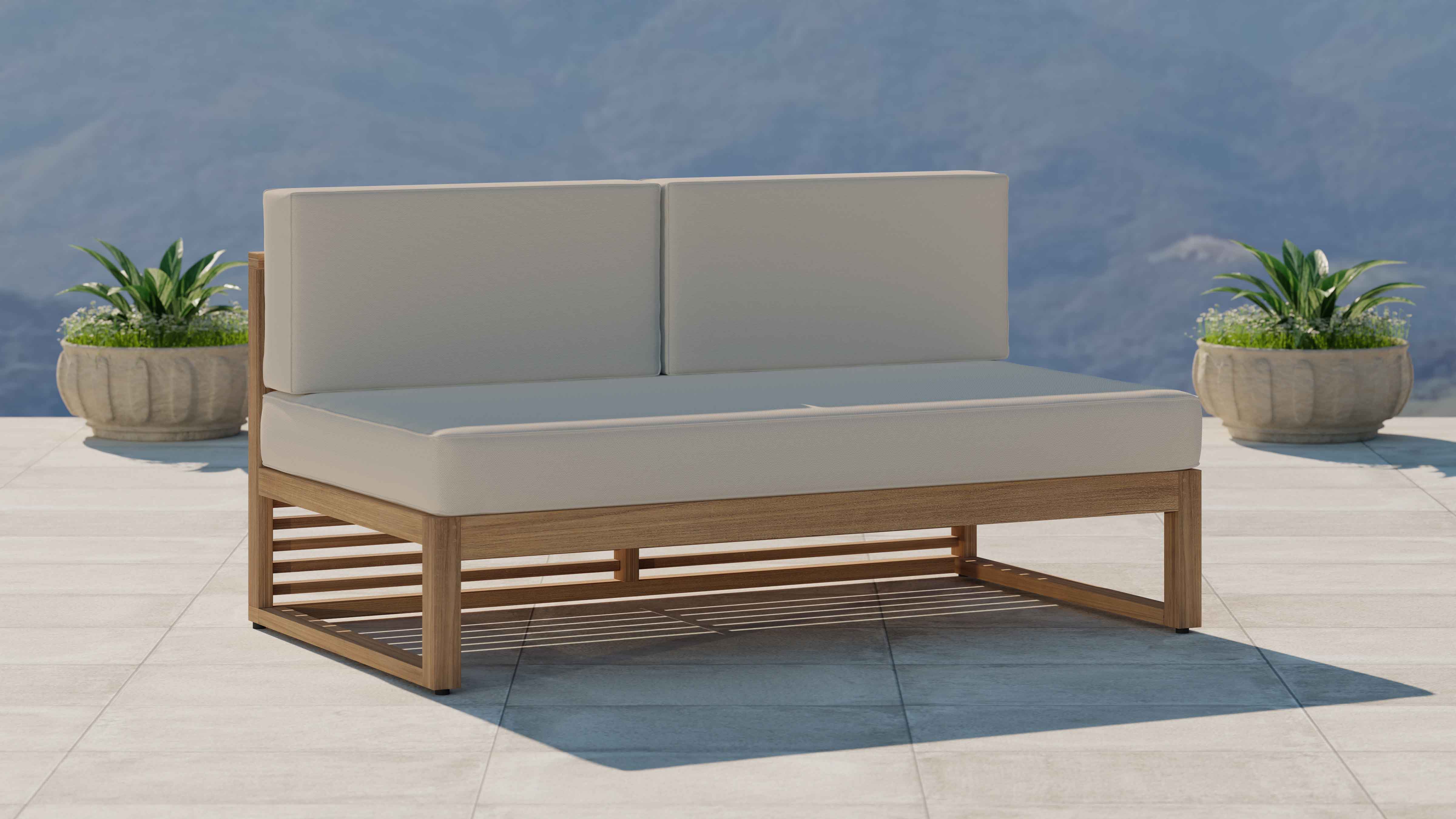 Buckingham Teak Modular Two Seat Mid Section with Ecru Cushions Front Angled View