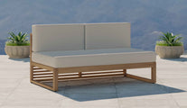 Buckingham Teak Modular Two Seat Mid Section with Ecru Cushions Front Angled View