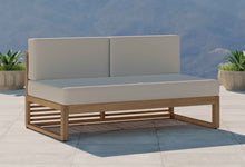 Buckingham Teak Modular Two Seat Mid Section with Ecru Cushions Front Angled View