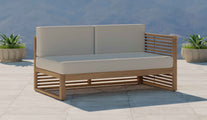 Buckingham Teak Modular Open End Two Seater Sofa with Ecru Cushions Front Angled View 