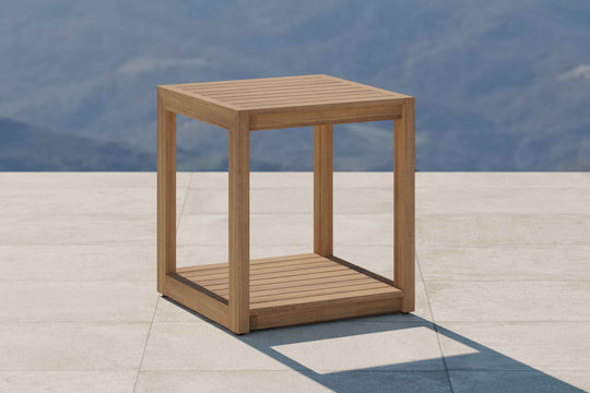 The Buckingham Teak Square Side Table Front Angled View