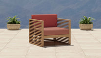 Buckingham Teak Modular Lounge Armchair Showing Paris Fabric with Amber Seat Cushion & Terracotta Back Cushion