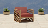 Buckingham Lounge Chair in Paris Fabric with Terracotta Seat Cushion & Amber Back Cushion