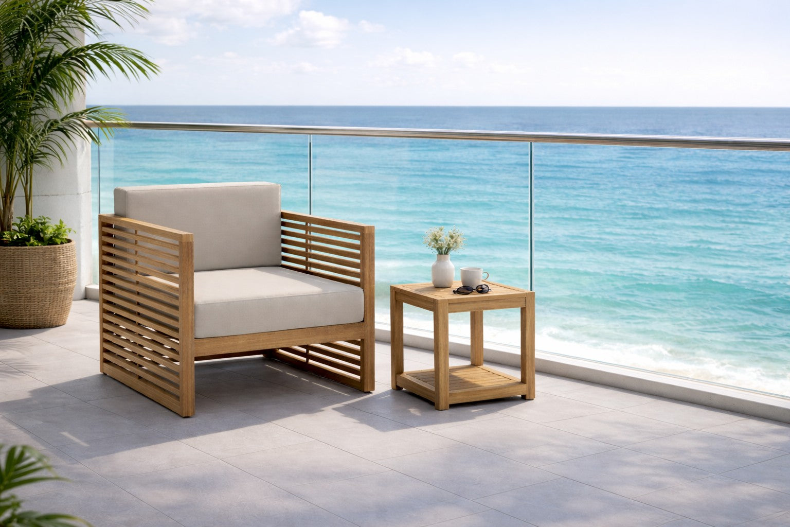 Teak Buckingham Square Side Table & Lounge Armchair
